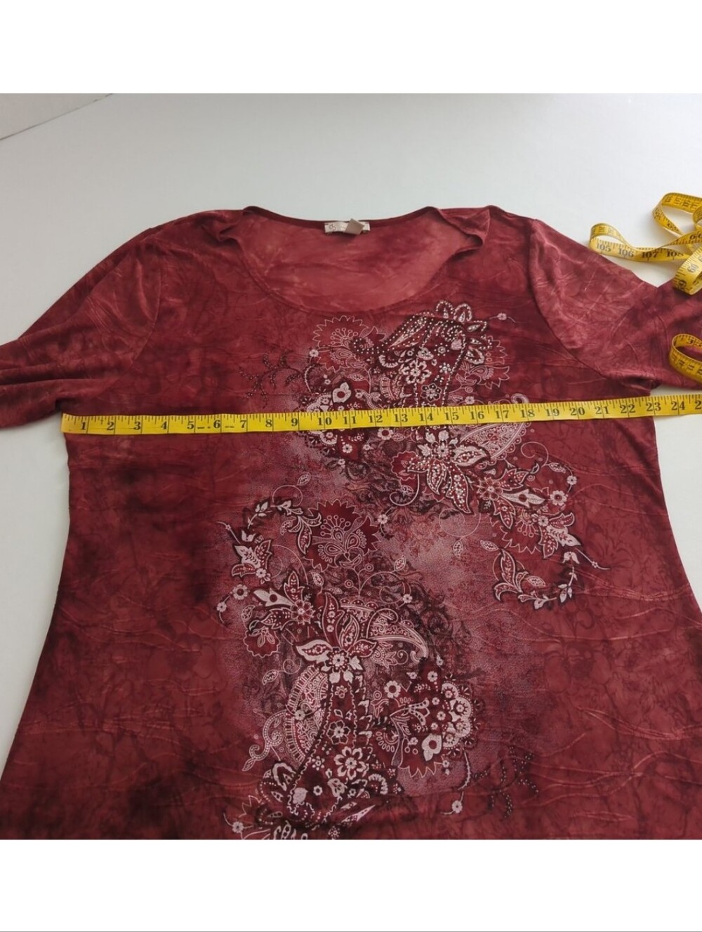 Dress Barn Reddish Orange Stretchy Embellished Floral 3/4 Sleeve Top Size 2X - Picture 6 of 10